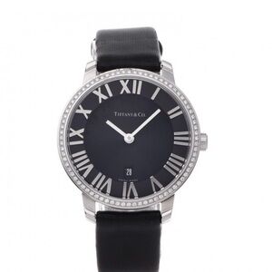 Tiffany & Co. Black and Silver Watch with Crystal Bezel